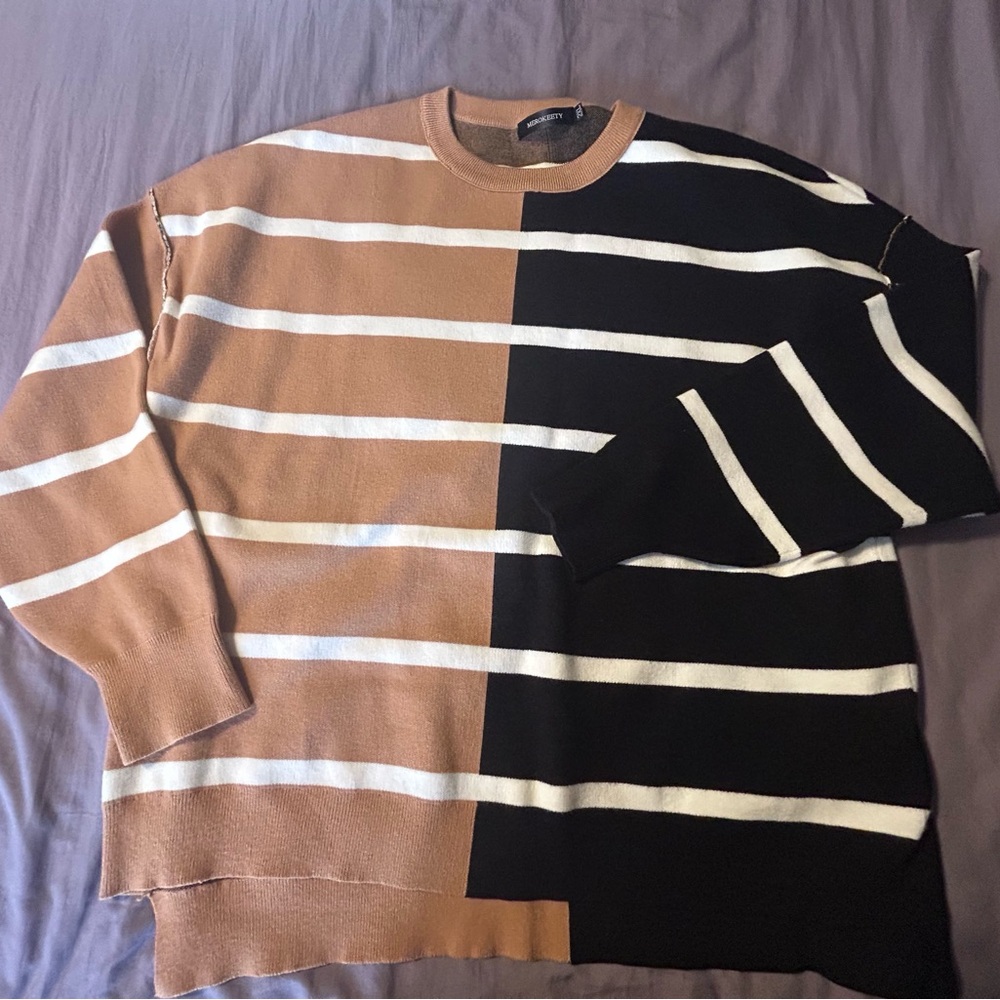 Striped Black and Brown Woman’s Sweater 2XL